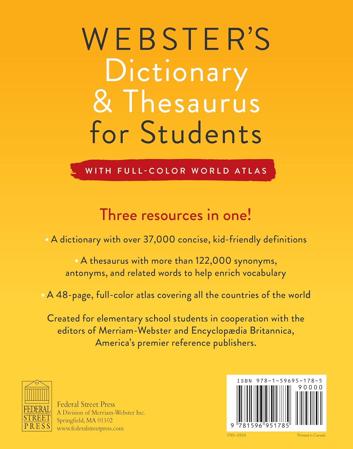 Webster's Dictionary & Thesaurus for Students with Full-Color World Atlas, Third Edition