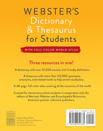 Webster's Dictionary & Thesaurus for Students with Full-Color World Atlas, Third Edition