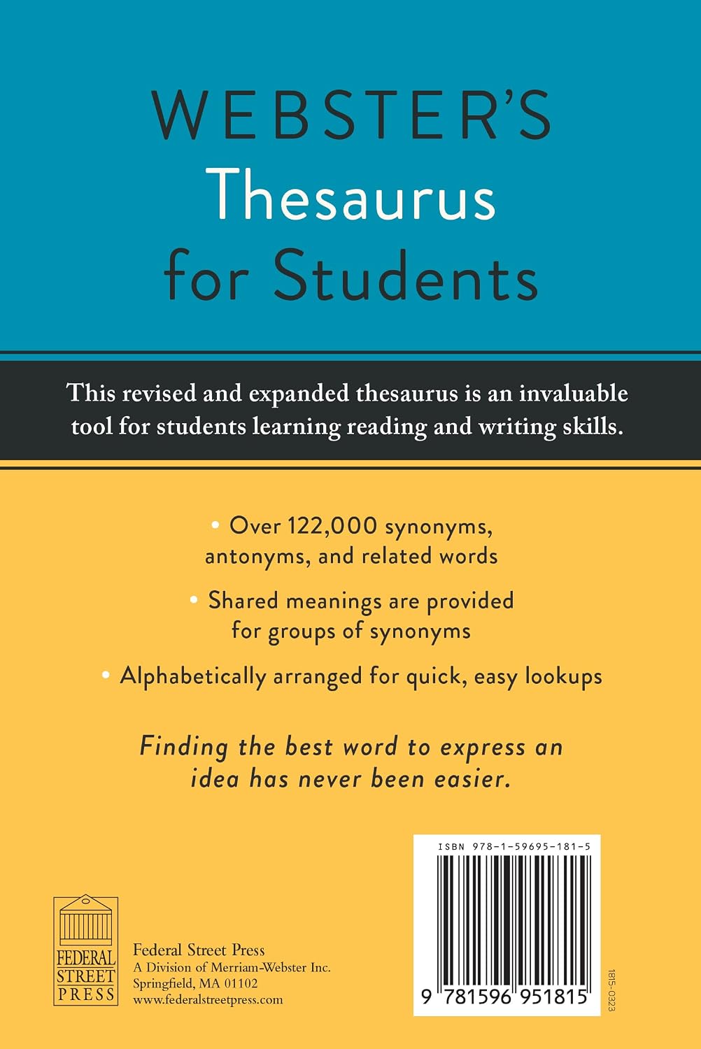 Webster's Thesaurus for Students, Fourth Edition