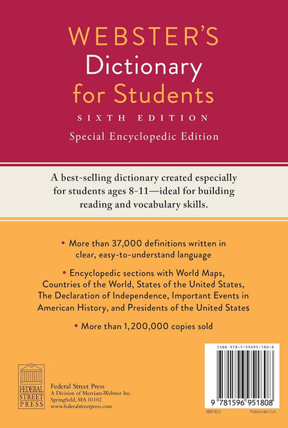 Webster's Dictionary for Students, Special Encyclopedic, Sixth Edition, Newest Edition