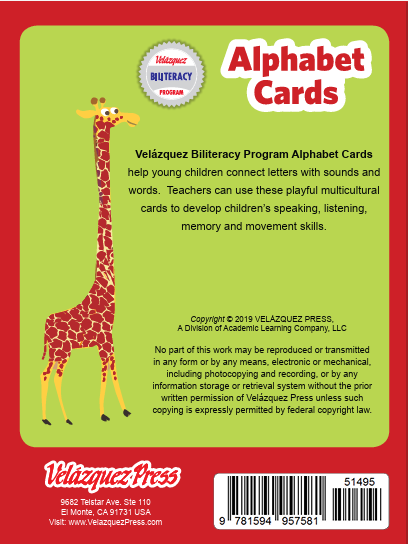 Velázquez Biliteracy Program - PreK Alphabet Cards - English