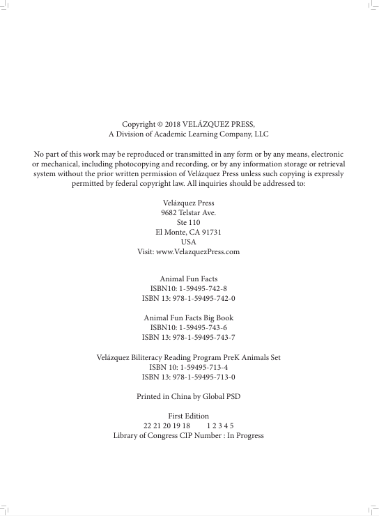 Velázquez Biliteracy Program PreK Animals Set