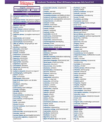 Velázquez Greek Language Arts Academic Vocabulary Sheet for Level 6-8