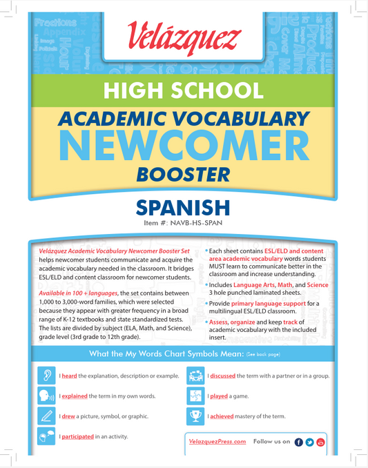 Velázquez High School Academic Vocabulary Newcomer Booster Set - Spanish
