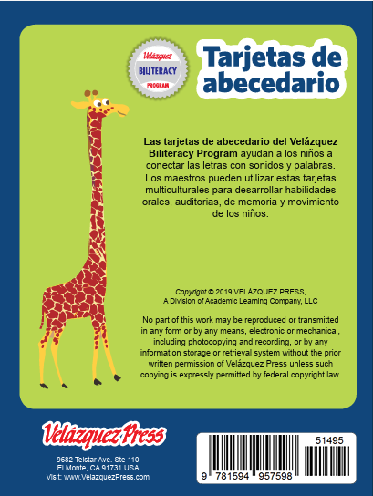 Velázquez Biliteracy Program - PreK Alphabet Cards - Spanish