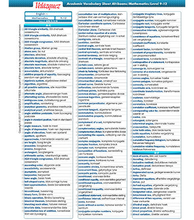 Velázquez Yoruba Math Academic Vocabulary Sheet for Level 9-12