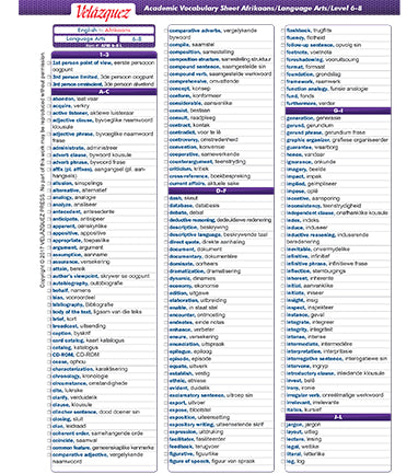Velázquez Albanian Language Arts Academic Vocabulary Sheet for Level 6-8