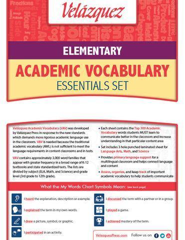 Velázquezz Elementary Academic Vocabulary Essential Set - Khmu