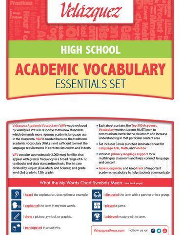 Velázquez High School Academic Vocabulary Common Core Essential Set - Chinese-Simplified