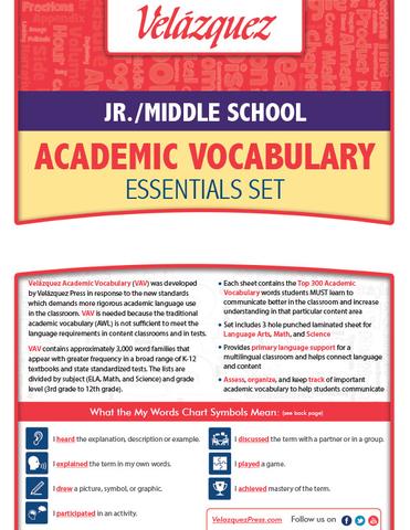Velázquez Jr./Middle School Academic Vocabulary Common Core Essential Set - Afrikaans