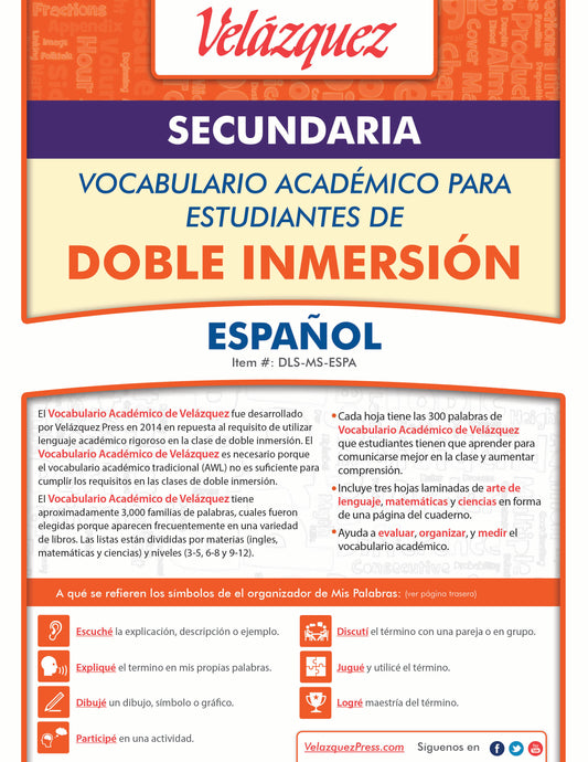 Velázquez Vocabulario Académico Para Estudiantes de Doble Inmersión - Secundaria (Spanish)