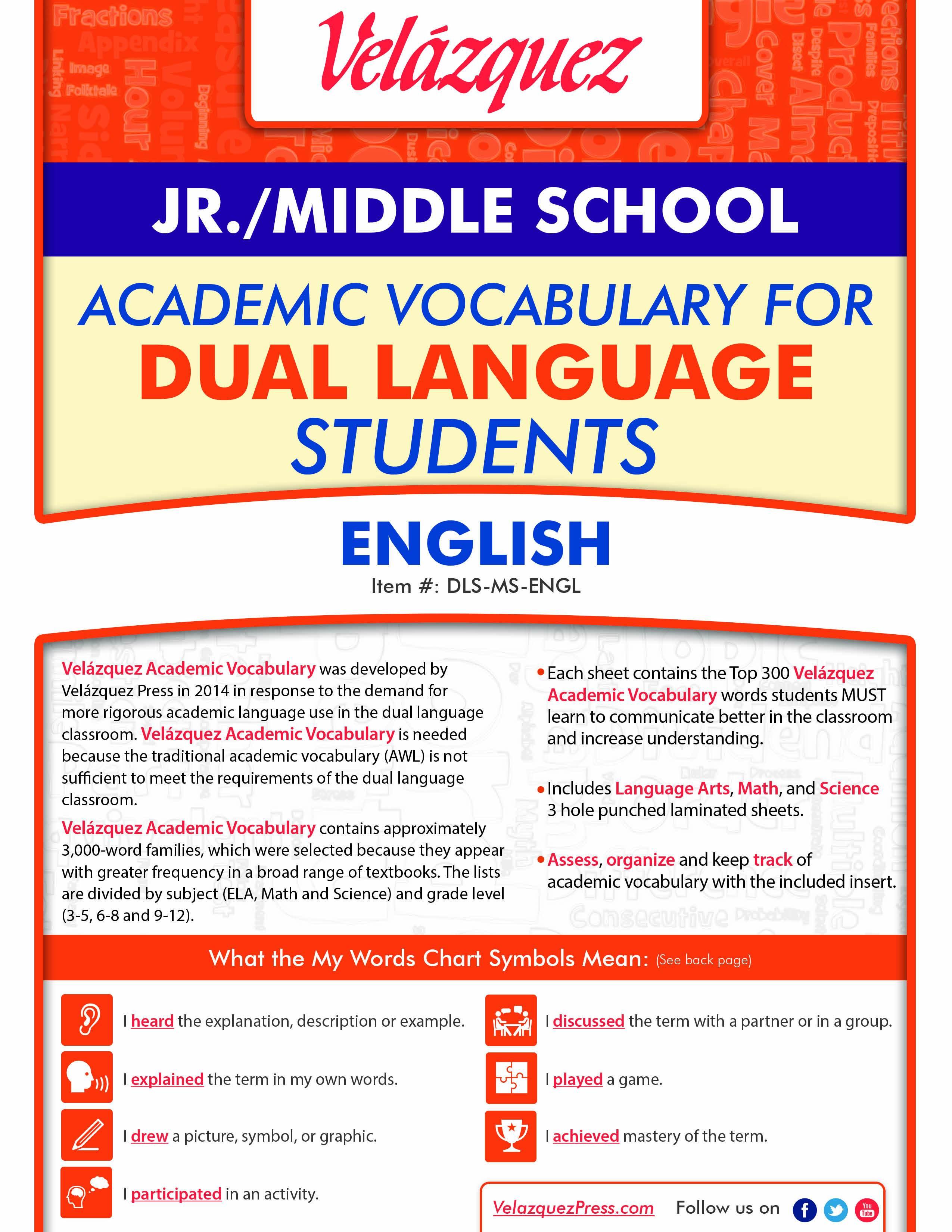Velázquez Academic Vocabulary For Dual Language Students - Jr.